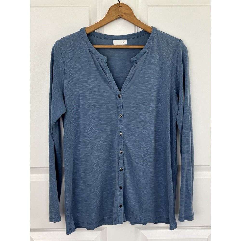 J. Jill size S blue 100% pima cotton button front cardigan shirt tee top 0581